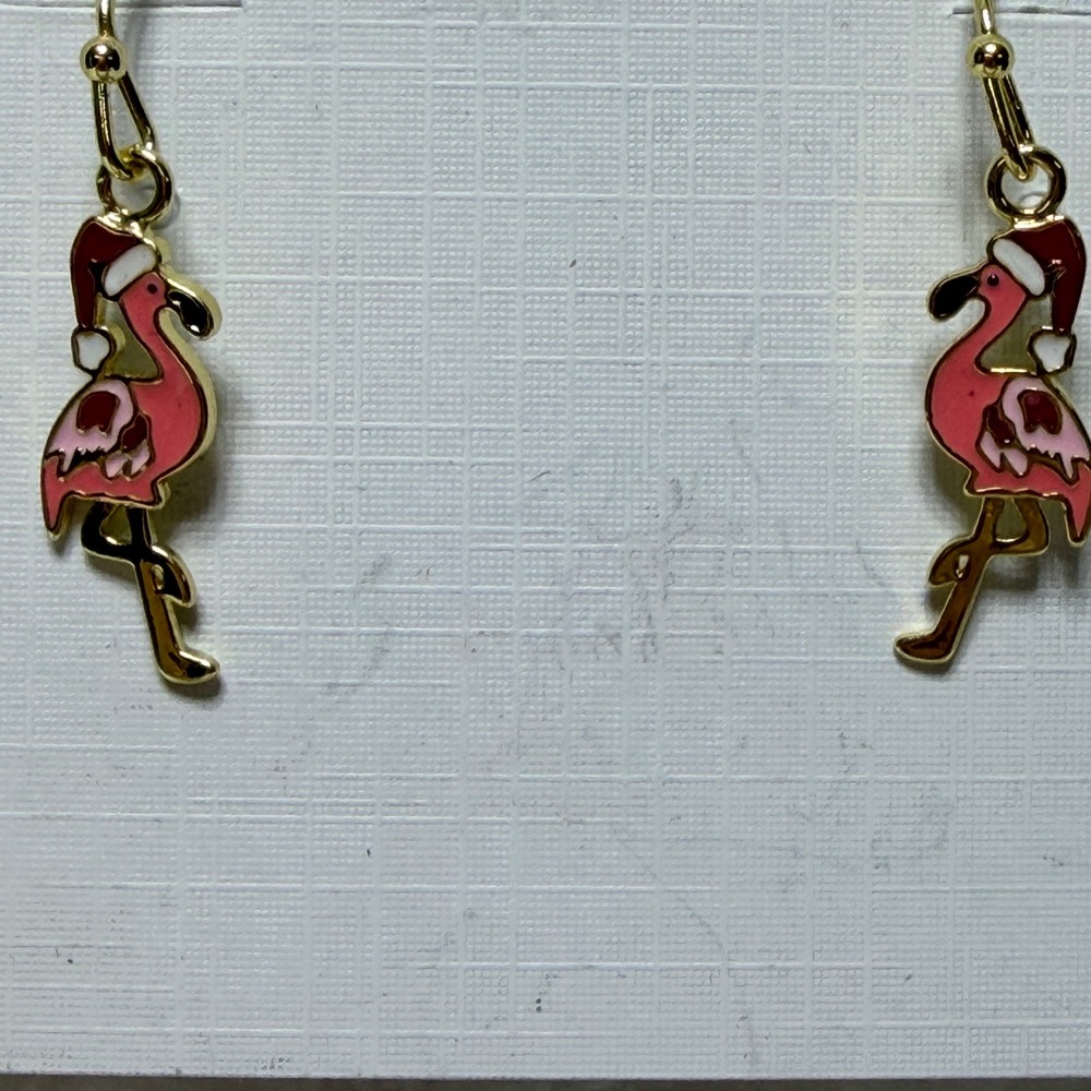 Sophie Harpher NWT Christmas Flamingo Enamel Charm Gold Tone Pink Bird Santa Hat